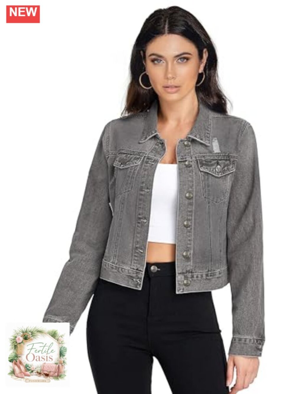 Women's Classic Fit Button Down Denim Jacket Long Sleeve Cotton Blend